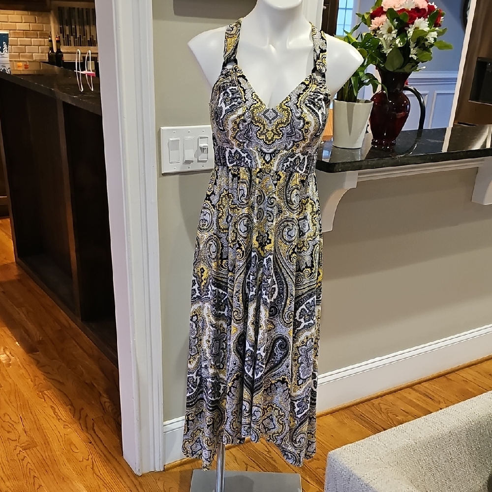 Black and Gold Sleeveless Halter Sundress